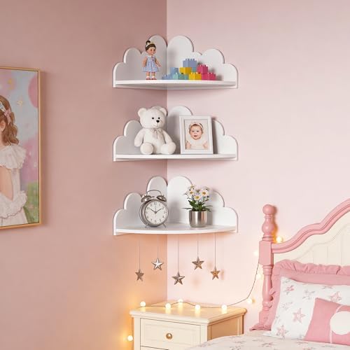 White Cloud Floating Corner Shelves Set of 3 Thickened version, Corner Shelves - Image 7