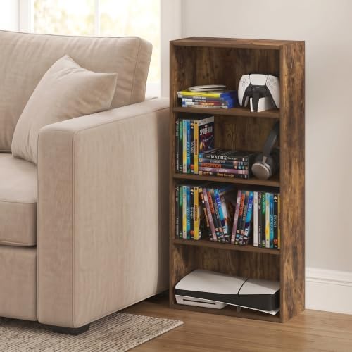 Furinno Basic DVD Shelf, 4-Tier CD Rack, Media Shelf, Amber Pine - Image 5