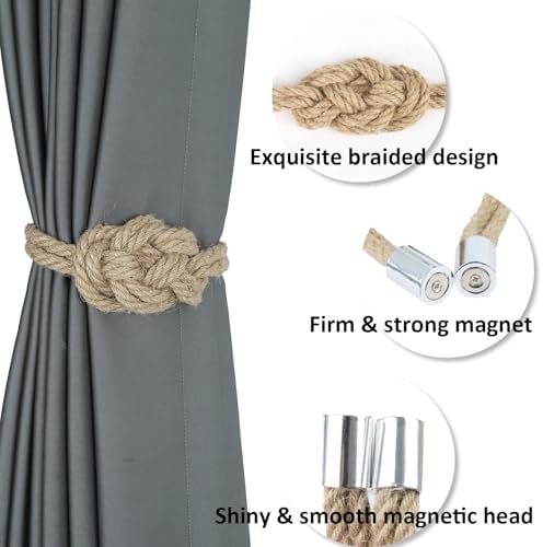 Jute Magnetic Curtain Tiebacks, Decorative Curtain Holdbacks - Image 3