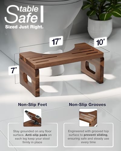 BLUEWEST Foldable Poop Stool, Acacia Wood Toilet Stool - Image 3