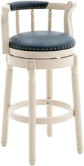 Cow top Leather Wooden Bar Stools, 360 Degree Swivel Bar Height Chair with Backs for Home Kitchen Counter, Morden Chair Barstools (Ivory Wood 1pc-Blue Seat, Counter Height-Seat Height 26”)