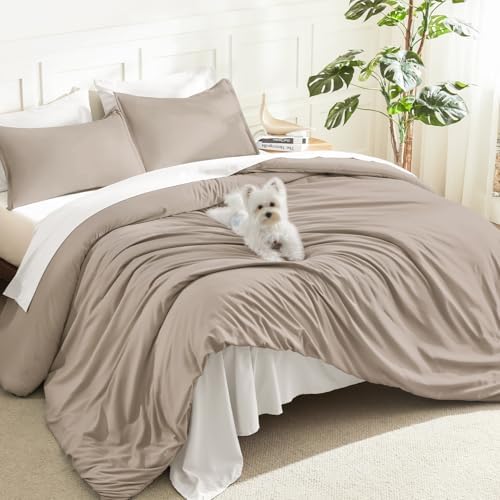 Litanika Light Coffee Oversized Queen Comforter Set, 3 Pieces Solid Bedding by Litanika