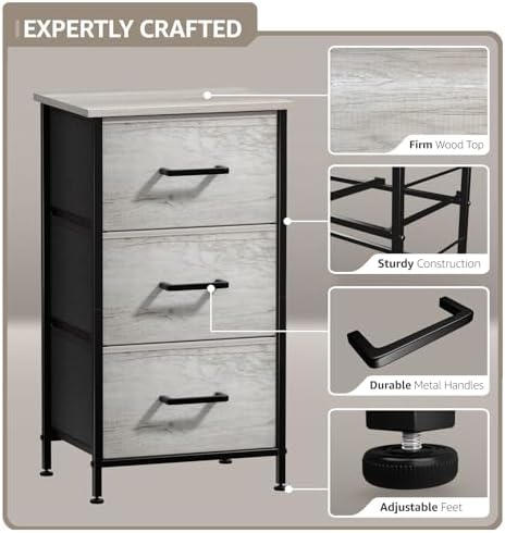 Sorbus Nightstand Dresser with 3 Faux Wood Drawers - Image 4