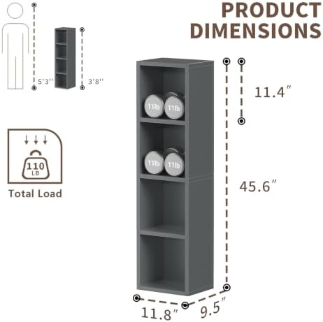 Zenira 4-Tier Bookcase, 4 Cube Storage Organizer, Narrow Bookcase - Image 3
