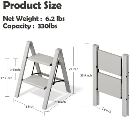 Taranta 2 Step Stool Foldable, Aluminum Step Ladder-Misty Gray - Image 6