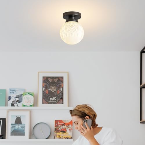 Semi Flush Mount Ceiling Light, Modern Globe Milk Glass Ceiling Light Fixture - Image 4