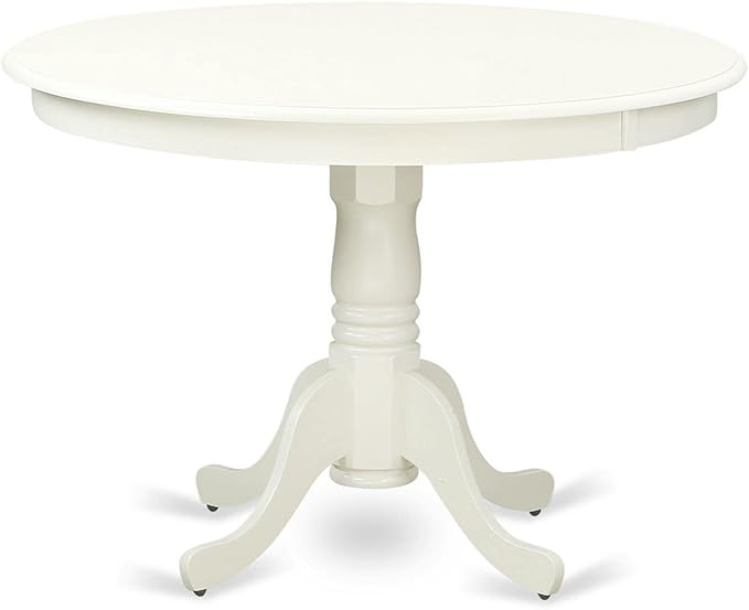 East West Furniture HLGA5-LWH-35 5 Piece Dining Table Set Includes a Round Dining Room Table with Pedestal and 4 Doeskin Linen Fabric Parsons Chairs, 42x42 Inch, Linen White