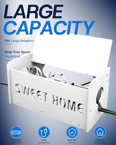 Large Cable Management Box, Imitation Wood Plastic Cord Organizer Boxs - Image 2