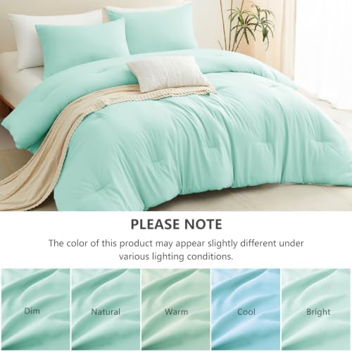 CozyLux Queen Comforter Set, 3 Pieces Down Alternative Bedding, Mint Green - Image 7