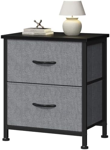 DUMOS Nightstand with 2 Fabric Drawers, Bedside Table, Side End Table by DumosLifestyle