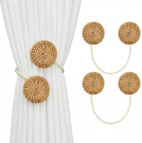 Panelee 2 Pack Boho Curtain Tiebacks, Rattan Curtain Holdbacks by Panelee