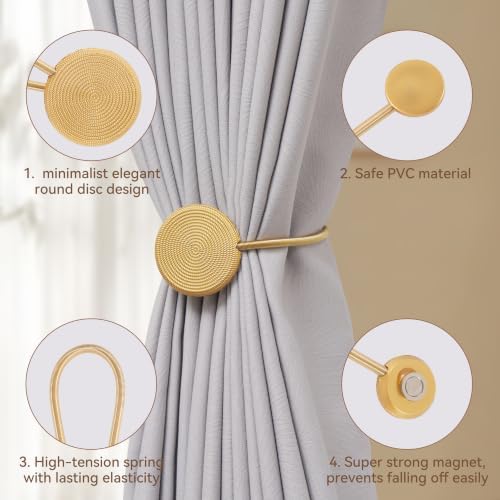 Boho Magnetic Curtain Tiebacks 2 Pack Gold – No Drill Wall-Mounted Holdbacks - Image 3