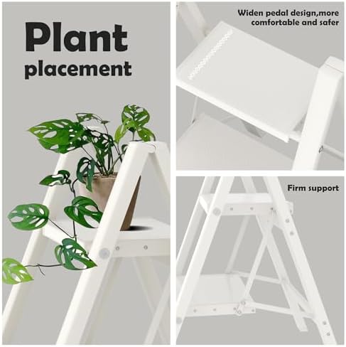 Taranta 2 Step Stool Foldable, Aluminum Step Ladder-White - Image 2