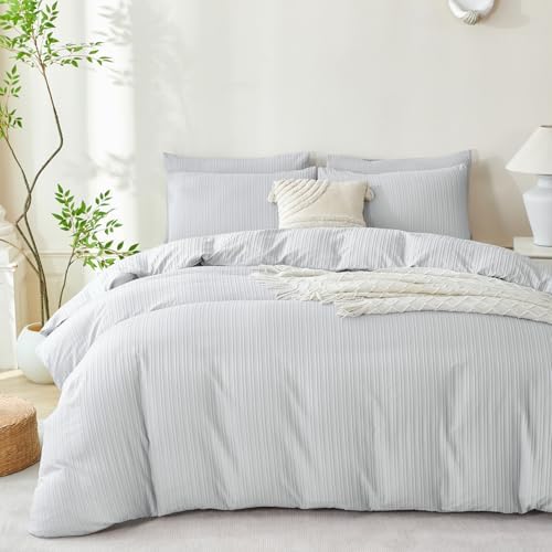 Striped Comforter King Set Light Grey 100% Soft Washed Microfiber Jacquard 3 - Image 7