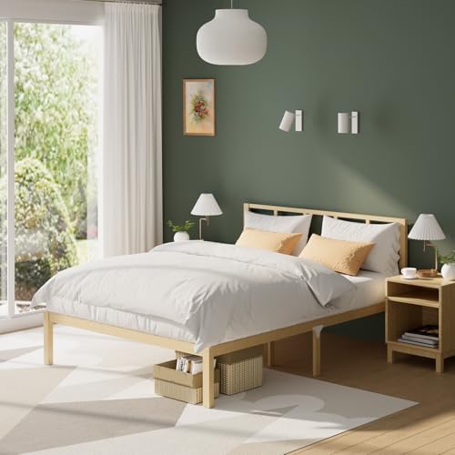 Bamboo Bed Frame with Headframe 12-Inch Solid Platform Bed with Wooden Slats by Bambooflow