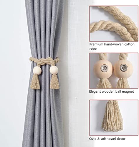 NICEEC 6 Pack Wooden Ball Magnetic Curtain Tiebacks Boho Home Decor Drape Tie - Image 3