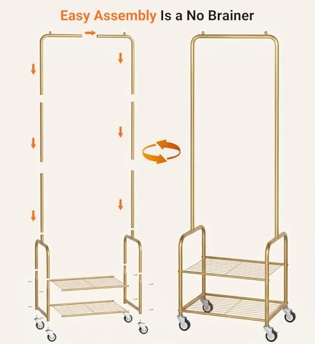 Small Clothes Rack with Shelves, Metal Sturdy Rolling Clothing Racks - Image 6