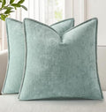 decorUhome Soft Chenille Throw Pillow Covers 12x12 Set of 2 Aqua Haze by decorUhome