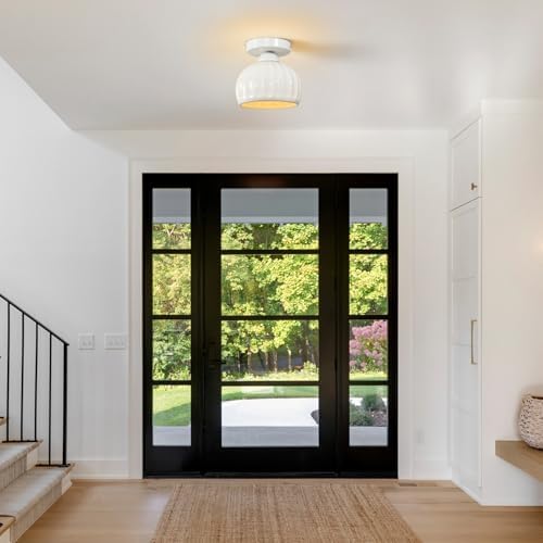 Vintage White Semi Flush Mount Hallway Ceiling Light 2 Pack Glaze Ceramic - Image 5