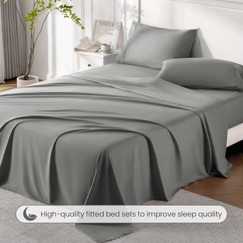ROSE&RISY Light Grey Full Sheet Set, 4 Pieces Soft Bedding Queen Sheet Set - Image 5