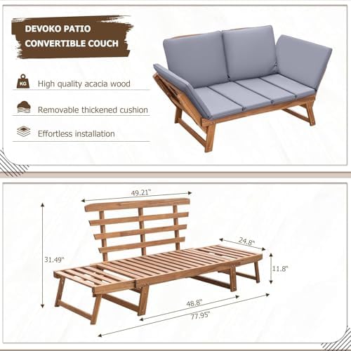 Devoko Outdoor Couch Acacia Wood Outdoor Sofa Balcony Furniture - Image 2