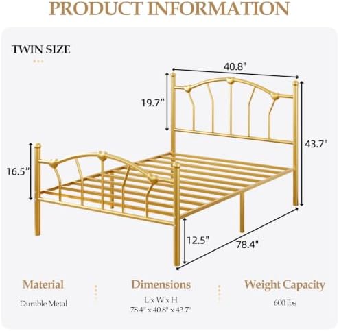 IMMERSTABLE Twin Metal Bed Frame, Heart-Shaped Platform Bed - Image 2