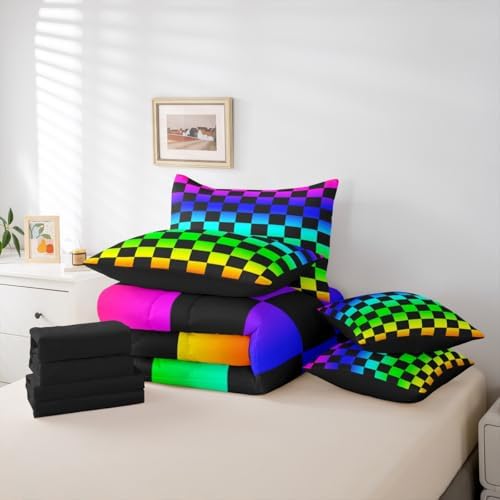 Multicolored Checkered Retro Comforter Set - Image 5