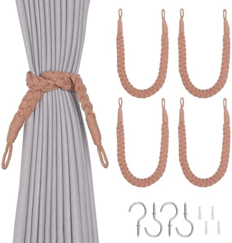 NICEEC 4 Pack Natural Cotton Rope Curtain Tiebacks Elegant Boho Style by NICEEC