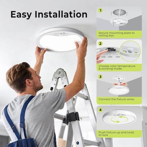 4 Pack Motion Sensor Ceiling Light Wired, 3000K/4000K/6500K LED Flush Mount - Image 7