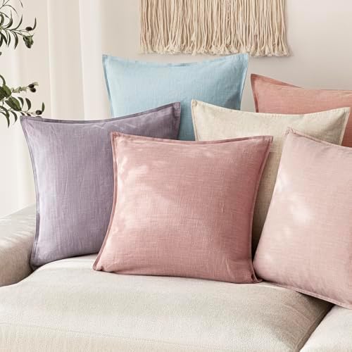 Foindtower Linen Solid Decorative Throw Pillow Covers 26x26 Inch Rose Pink - Image 5
