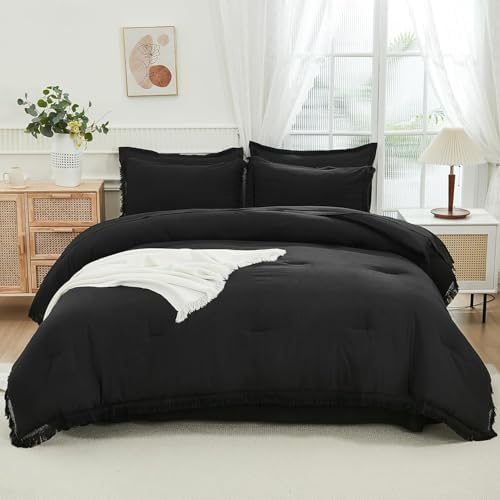 Andency Oversized King Comforter Set, 7 Pieces Black Bedding - Image 2