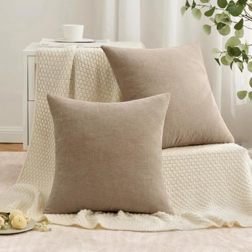 MIULEE Light Brown Chenille Couch Euro Throw Pillow Covers - Image 2
