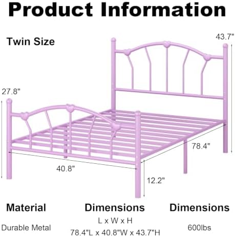 IMMERSTABLE Twin Metal Bed Frame, Heart-Shaped Platform Bed - Image 2