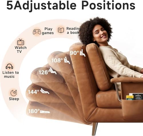 Convertible Faux Leather Sleeper Sofa, 5-Position Adjustable Backrest, - Image 5