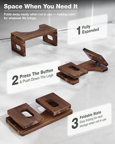 BLUEWEST Foldable Poop Stool, Acacia Wood Toilet Stool - Image 4