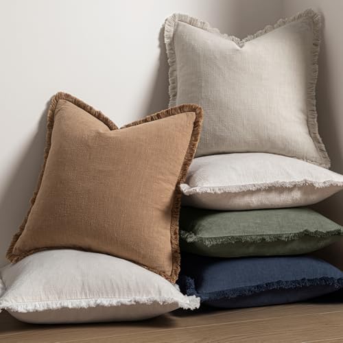 MIULEE Linen Fringe Decorative Throw Pillow Covers Natural Beige 20x20 - Image 5