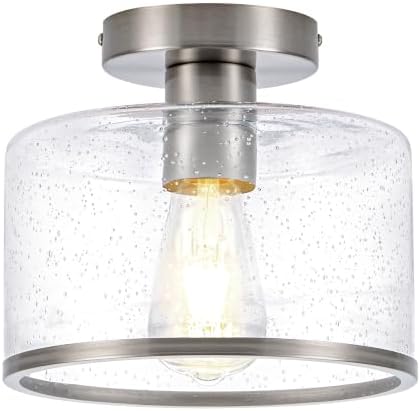 Modern Flush Mount Ceiling Light, Seeded Glass Ceiling Light Fixture, Nickel by Zlepmlla