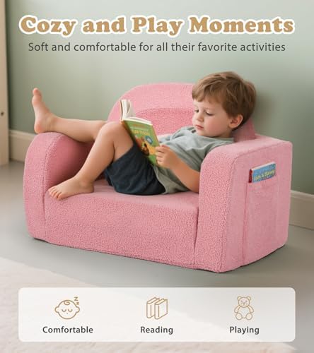 Kids Couch, 2-in-1 Soft Toddler Couch Fold Out - Image 4