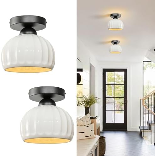 Vintage Black Semi Flush Mount Hallway Ceiling Light 2 Pack Glaze Ceramic by WelcometoLuafaclighthouse
