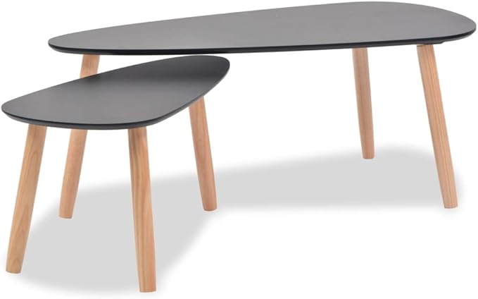 vidaXL Nesting Coffee Table 2 pcs, Side Tables with Solid Pine Wood Legs, Scandinavian Style End Table for Living Room, Black