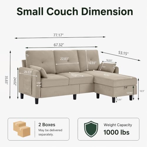 77" Small L Shaped Sectional Sofa Couches - Image 2