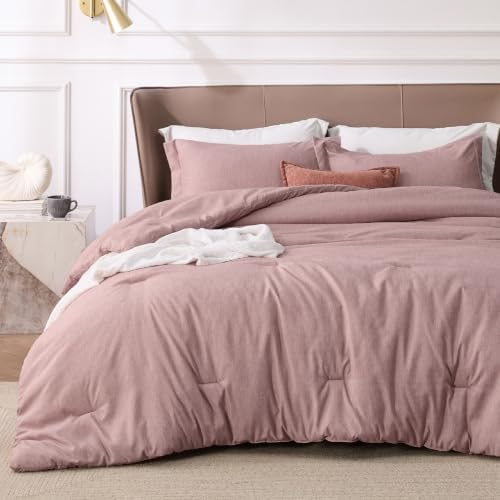 Bedsure Dusty Pink Queen Comforter Set, Cationic Dyed Bedding Set 3 Pcs - Image 2