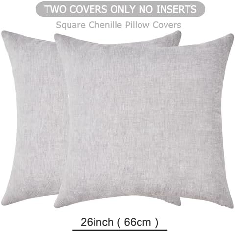 GAWAMAY Light Gray Chenille Throw Pillow Covers 26x26 Set of 2 - Image 6