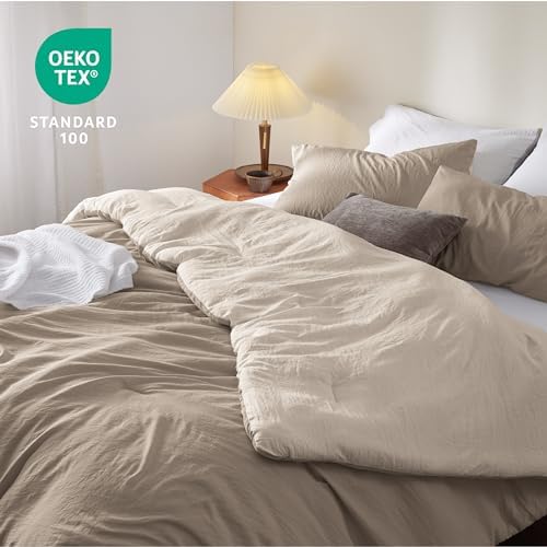 Bedsure King Comforter Set Prewashed Soft Bedding 3Pcs Khaki/Beige 104"x90" - Image 4