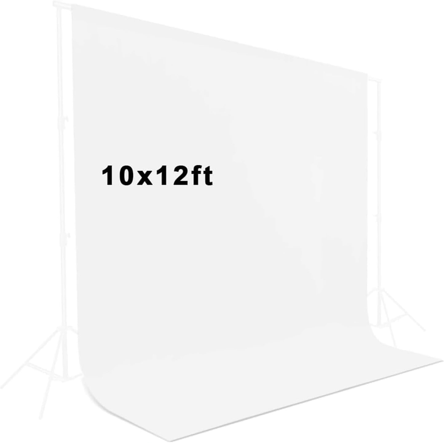 10x12ft White Backdrop for Photography, Polyester White Screen with 4 Clamps for Multiple Occasions