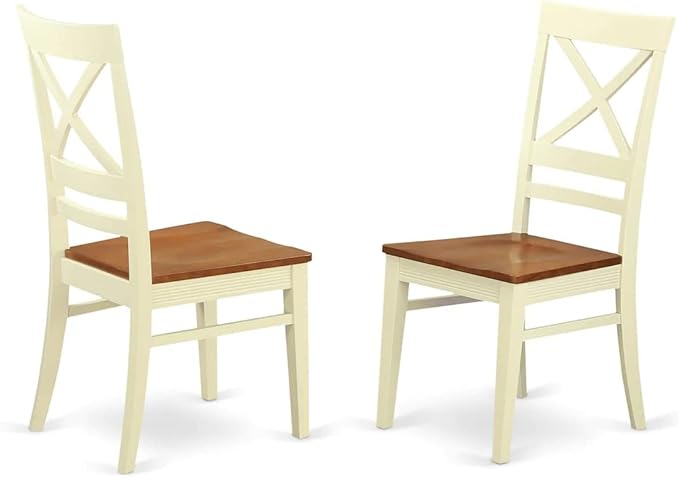 East West Furniture PLQU7-WHI-W 7 Piece Kitchen Table & Chairs Set Consist of an Oval Dining Room Table with Butterfly Leaf and 6 Solid Wood Seat Chairs, 42x78 Inch, Buttermilk & Cherry