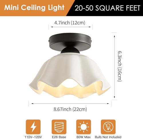 Vintage Black Semi Flush Mount Hallway Ceiling Light 2 Pack Flower Ceramic - Image 3