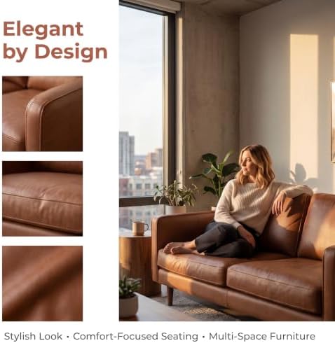 Retro Leather Loveseat Sofa, 2-Seat Couch - Image 7