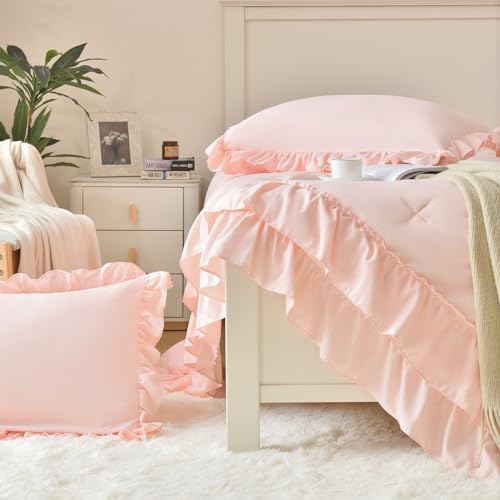 Cupocupa Blush Pink Comforter Set Queen, Lightweight Soft Shabby Chic Bedding - Image 7