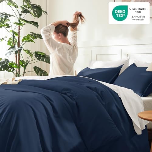 Litanika Navy Blue Queen Comforter Set, 3 Pieces Lightweight Solid Bed Set - Image 4